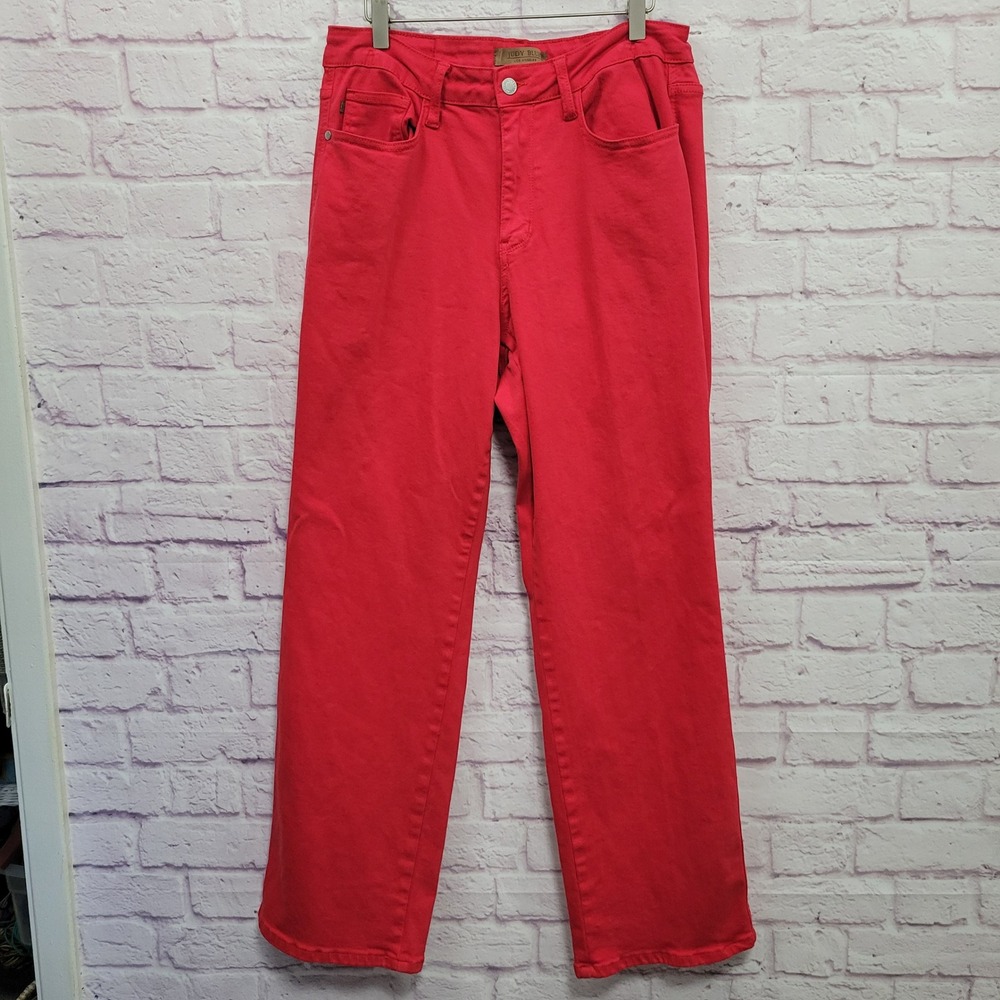 Judy Blue Red Garment Dye Straight Leg Jeans Womens 14W Stretch Colorpop Indie